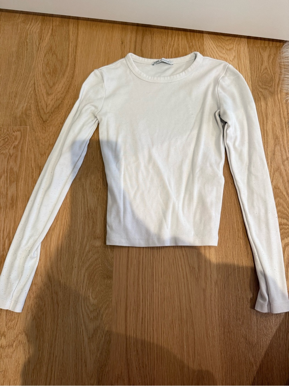 Zara White Long-Sleeve Slim Crewneck Top